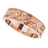 14K Rose 6 mm Milgrain Edge Floral Flat Band Size 11.5