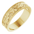 14K Yellow Gold 6 mm Milgrain Edge Floral Flat Band Size 10
