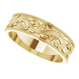 14K Yellow Gold 6 mm Milgrain Edge Floral Flat Band Size 11