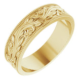 14K Yellow Gold 6 mm Milgrain Edge Floral Flat Band Size 11