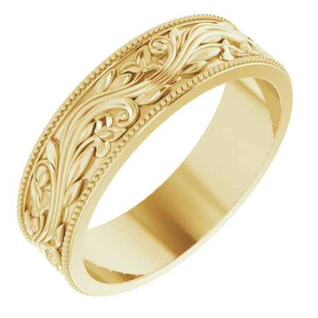 14K Yellow 6 mm Sculptural Milgrain Band Size 11 