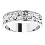 Platinum 6 mm Sculptural Milgrain Band Size 12