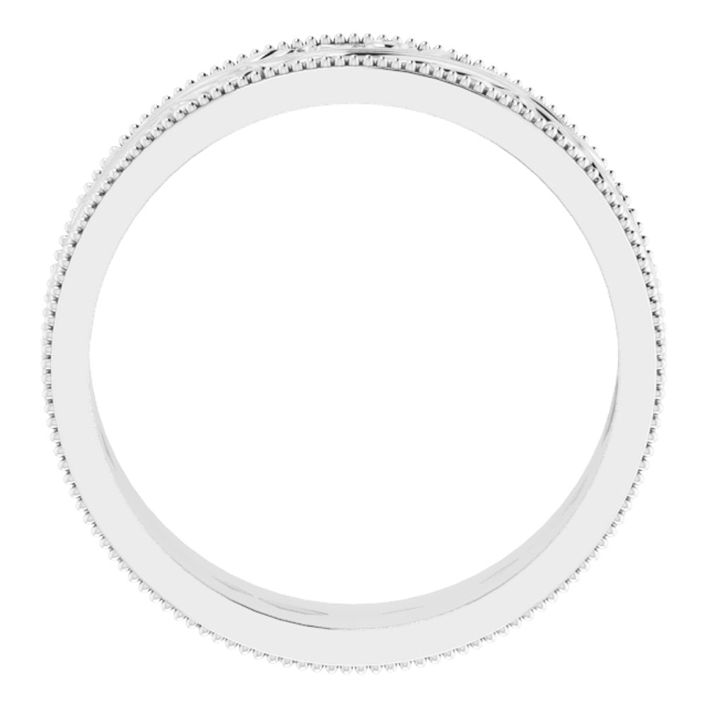 10K White Gold 6 mm Milgrain Edge Floral Flat Band Size 8.5