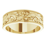 14K Yellow 6 mm Sculptural Milgrain Band