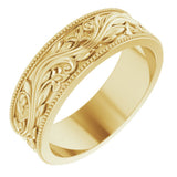 10K Yellow 6 mm Milgrain Edge Floral Flat Band Size 8.5