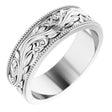 10K White Gold 6 mm Milgrain Edge Floral Flat Band Size 8.5