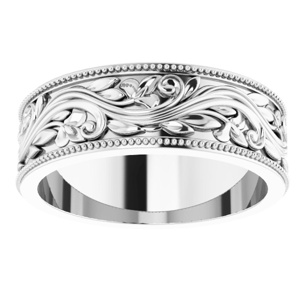 Sterling Silver 6 mm Milgrain Edge Floral Flat Band Size 7