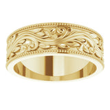 14K Yellow Gold 6 mm Milgrain Edge Floral Flat Band Size 7
