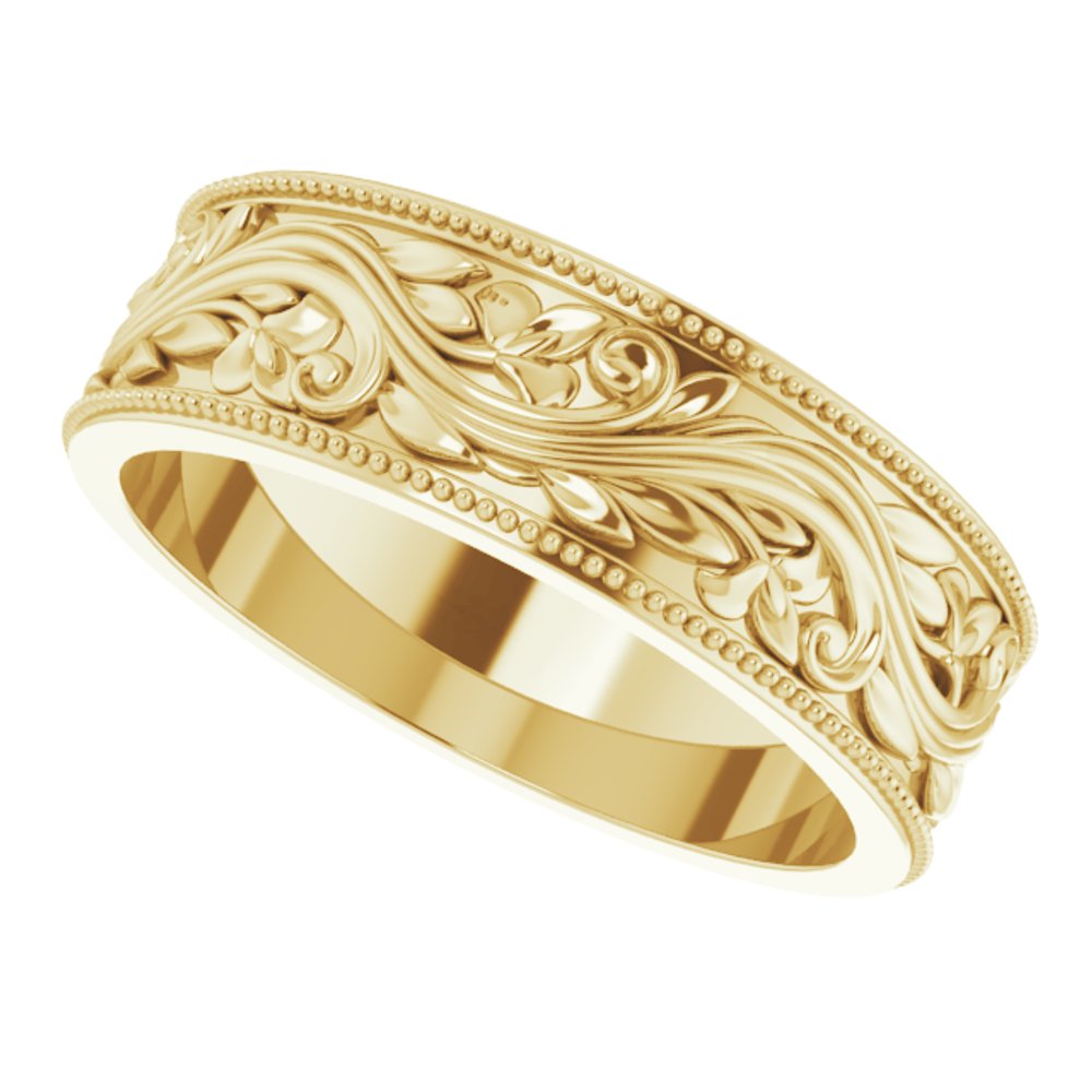 10K Yellow 6 mm Milgrain Edge Floral Flat Band Size 8.5
