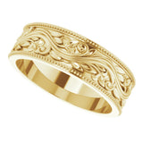 10K Yellow 6 mm Milgrain Edge Floral Flat Band Size 8.5