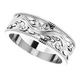14K White Gold 6 mm Milgrain Edge Floral Flat Band Size 7.5