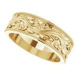 14K Yellow Gold 6 mm Milgrain Edge Floral Flat Band Size 7