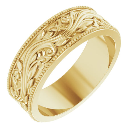 14K Yellow 6 mm Milgrain Edge Floral Flat Band Size 7