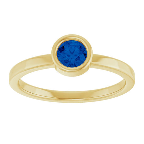 14K Yellow Gold 4.5 mm Lab-Grown Blue Sapphire Ring