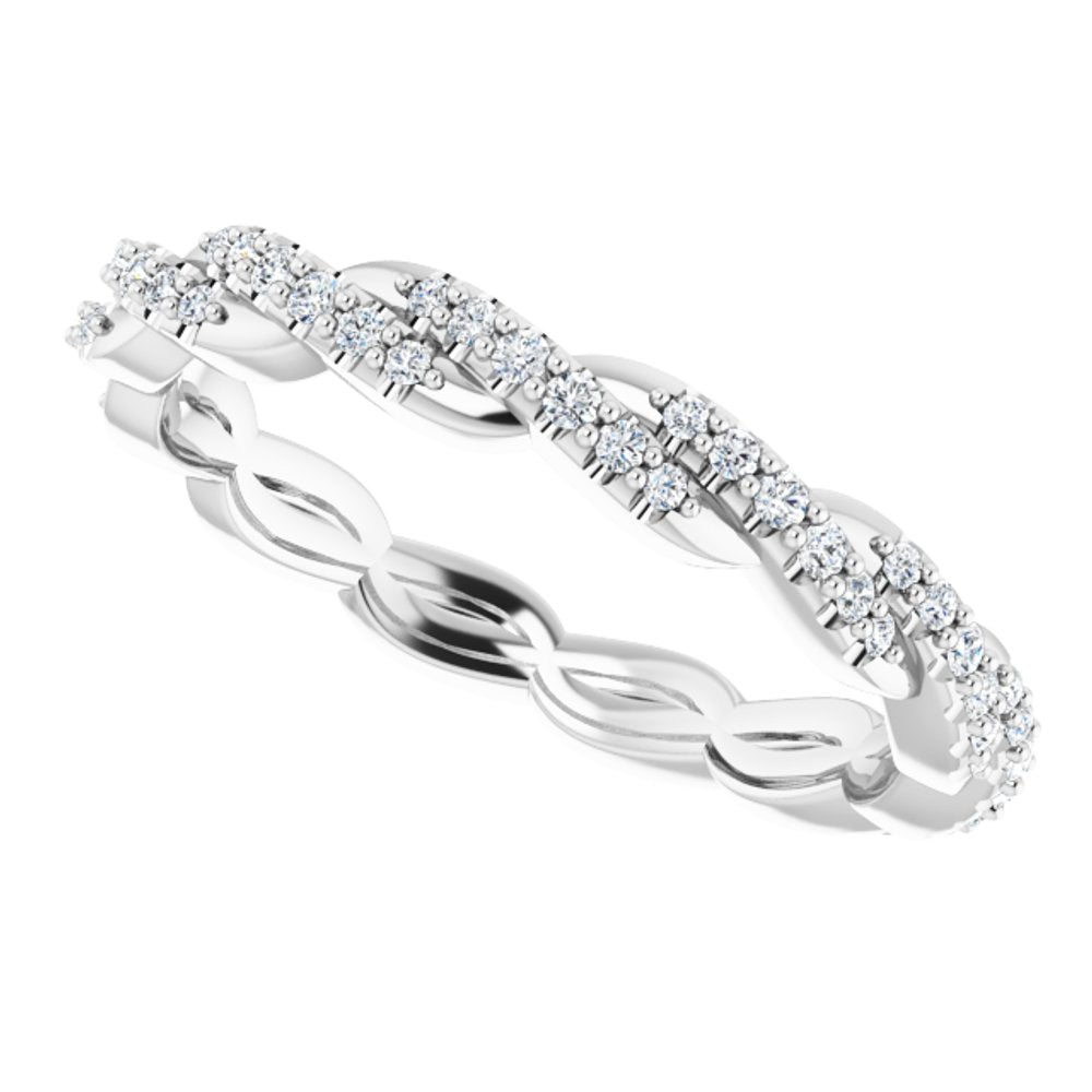 14K White 1/5 CTW Natural Diamond Twisted Eternity Band Size 4.5