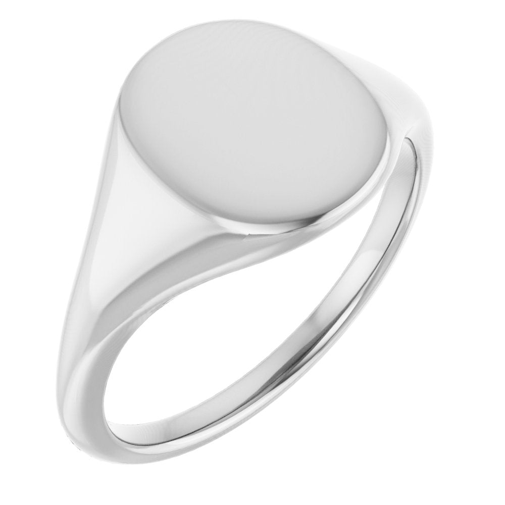 14K White 11x9 mm Oval Signet Ring