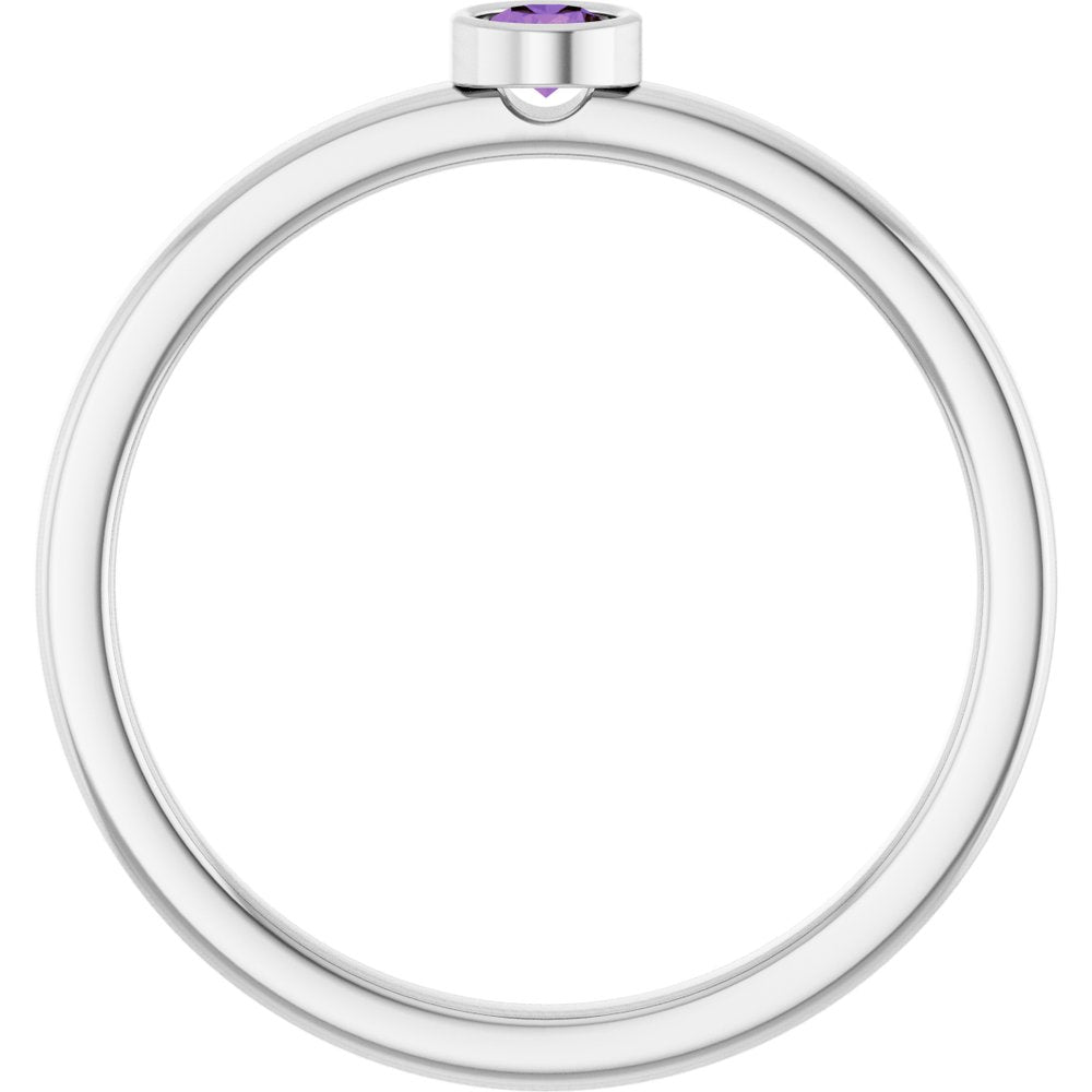 14K White Gold 3 mm Natural Amethyst Ring