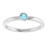 Rhodium-Plated Sterling Silver 3 mm Natural Blue Zircon Ring