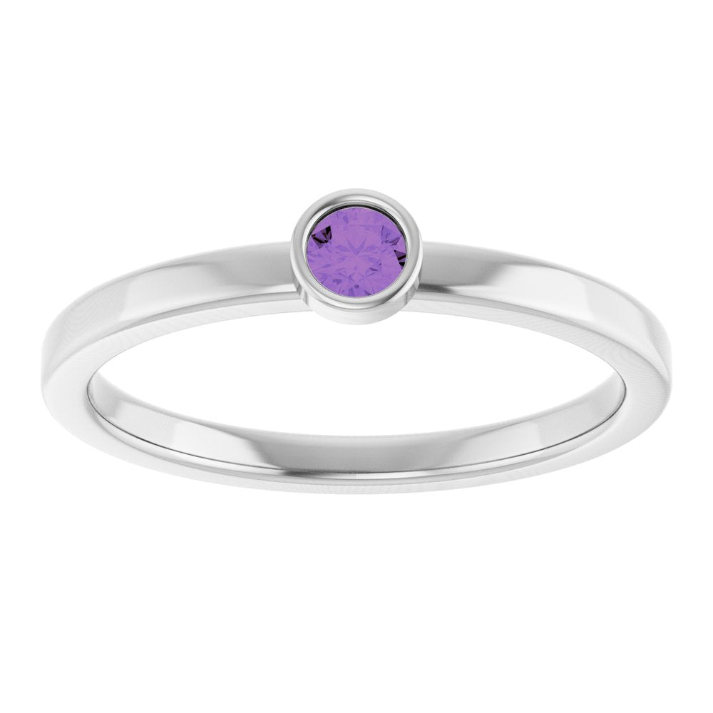 14K White Gold 3 mm Natural Amethyst Ring