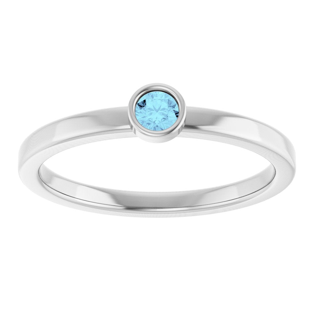 14K White 3 mm Natural Aquamarine Ring