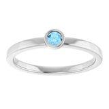 14K White 3 mm Natural Aquamarine Ring