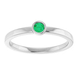 Rhodium-Plated Sterling Silver 3 mm Natural Emerald Ring