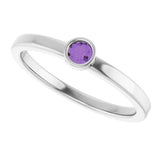 14K White 3 mm Natural Amethyst Ring