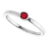 Rhodium-Plated Sterling Silver 3 mm Lab-Grown Ruby Ring