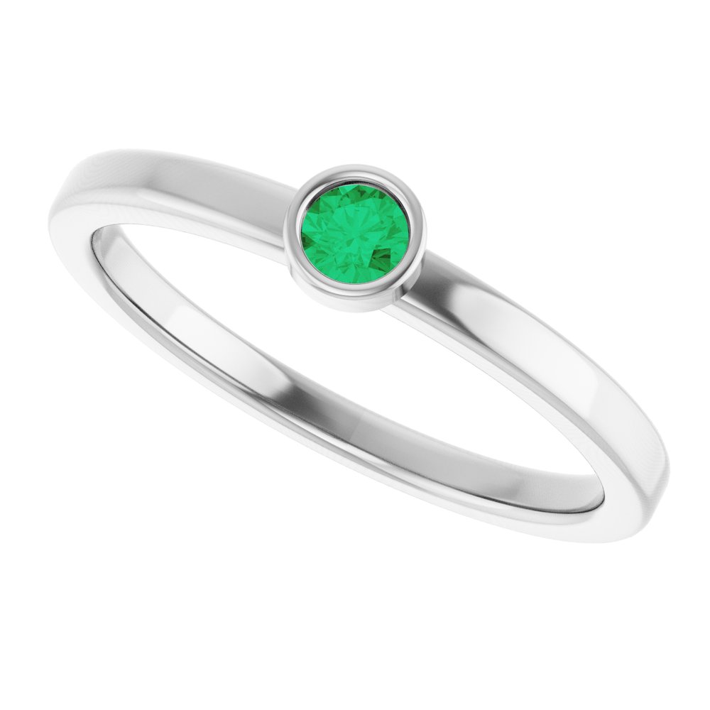 Rhodium-Plated Sterling Silver 3 mm Natural Emerald Ring