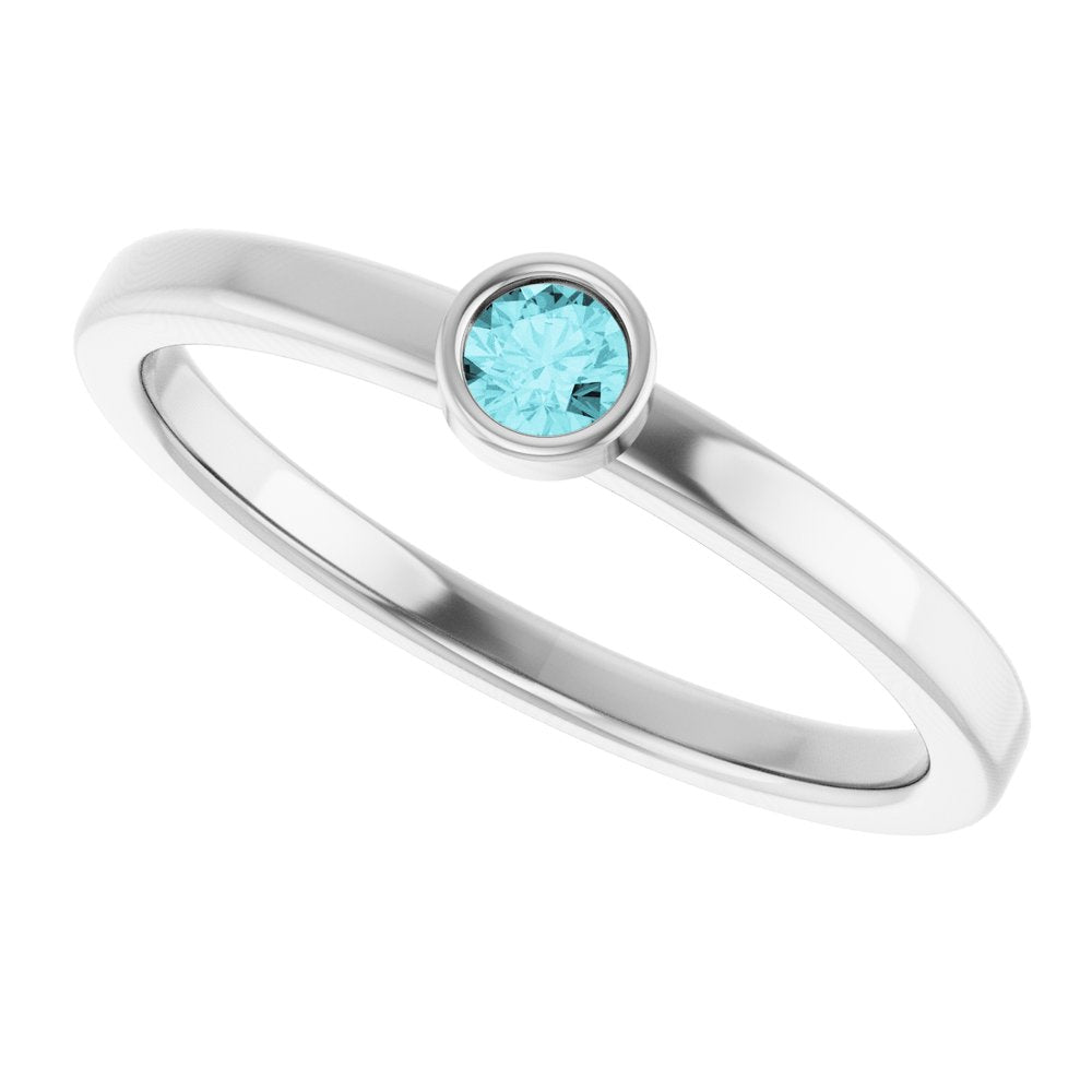 Rhodium-Plated Sterling Silver 3 mm Natural Blue Zircon Ring