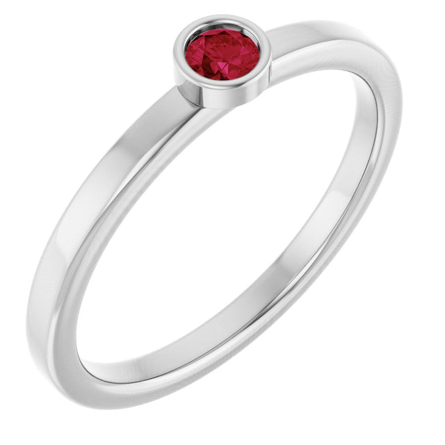 Rhodium-Plated Sterling Silver 3 mm Lab-Grown Ruby Ring