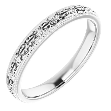 14K White Gold 3 mm Patterned Band Size 6