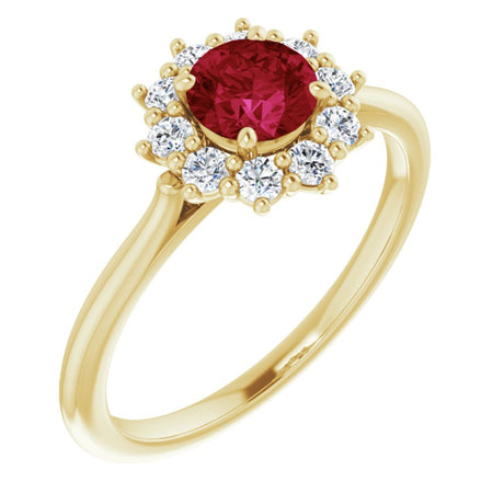 14K Yellow Gold Lab-Grown Ruby & 1/4 CTW Lab-Grown Diamond Halo-Style Ring