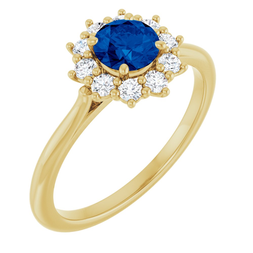 14K Yellow Gold Lab-Grown Blue Sapphire & 1/4 CTW Lab-Grown Diamond Halo-Style Ring