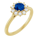 14K Yellow Gold Lab-Grown Blue Sapphire & 1/4 CTW Lab-Grown Diamond Halo-Style Ring