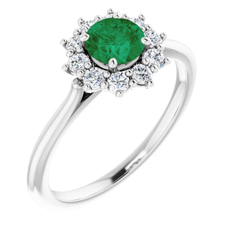 14K White Gold Lab-Grown Emerald & 1/4 CTW Lab-Grown Diamond Halo-Style Ring