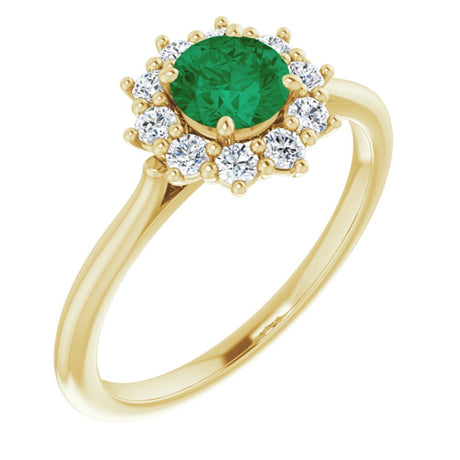 14K Yellow Gold Lab-Grown Emerald & 1/4 CTW Lab-Grown Diamond Halo-Style Ring