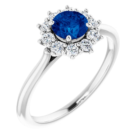 14K White Gold Lab-Grown Blue Sapphire & 1/4 CTW Lab-Grown Diamond Halo-Style Ring