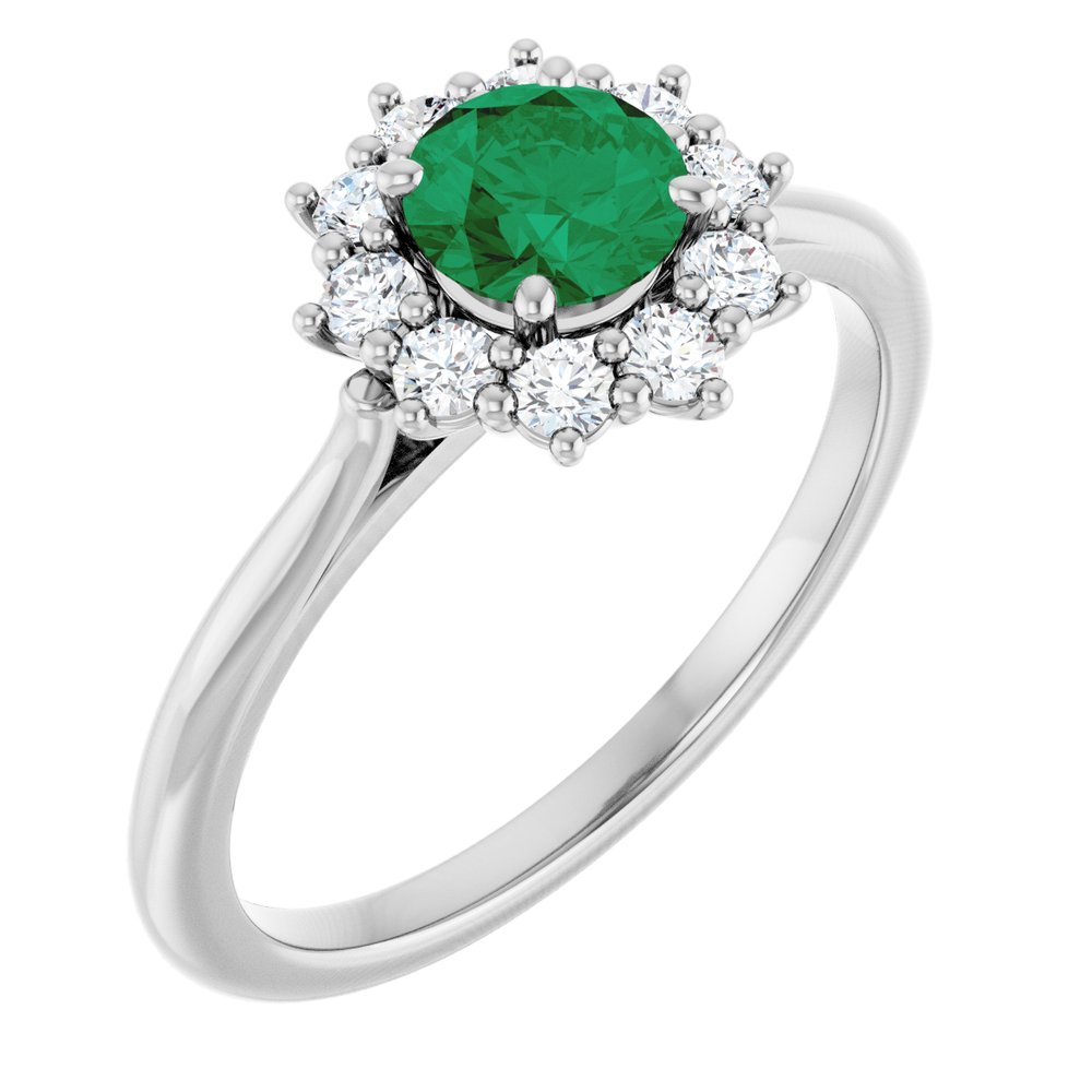 14K White Gold Lab-Grown Emerald & 1/4 CTW Lab-Grown Diamond Halo-Style Ring