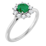 14K White Gold Lab-Grown Emerald & 1/4 CTW Lab-Grown Diamond Halo-Style Ring