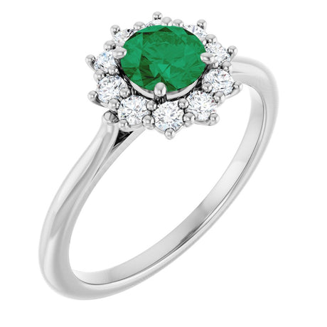 14K White Gold Lab-Grown Emerald & 1/4 CTW Lab-Grown Diamond Halo-Style Ring