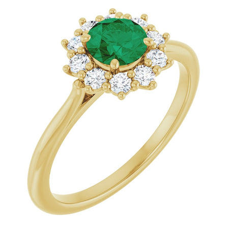 14K Yellow Gold Lab-Grown Emerald & 1/4 CTW Lab-Grown Diamond Halo-Style Ring