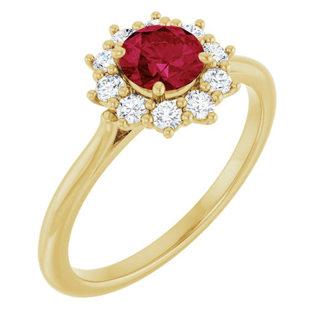 14K Yellow Gold Lab-Grown Ruby & 1/4 CTW Lab-Grown Diamond Halo-Style Ring