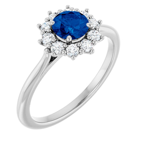 14K White Gold Lab-Grown Blue Sapphire & 1/4 CTW Lab-Grown Diamond Halo-Style Ring