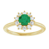 14K Yellow Gold Lab-Grown Emerald & 1/4 CTW Lab-Grown Diamond Halo-Style Ring