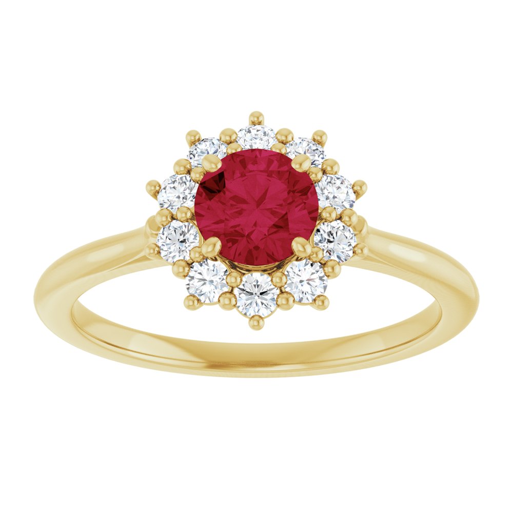 14K Yellow Gold Lab-Grown Ruby & 1/4 CTW Lab-Grown Diamond Halo-Style Ring