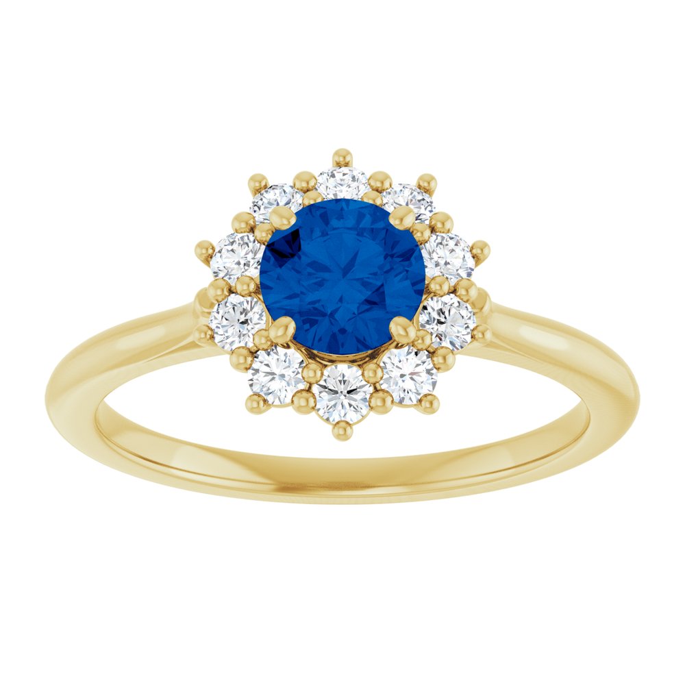 14K Yellow Gold Lab-Grown Blue Sapphire & 1/4 CTW Lab-Grown Diamond Halo-Style Ring
