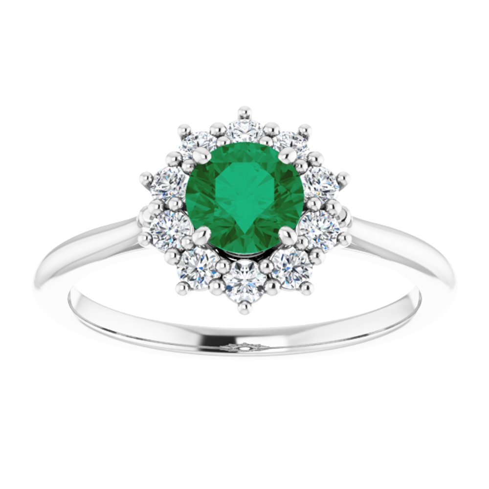 14K White Gold Lab-Grown Emerald & 1/4 CTW Lab-Grown Diamond Halo-Style Ring