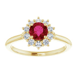 14K Yellow Gold Lab-Grown Ruby & 1/4 CTW Lab-Grown Diamond Halo-Style Ring