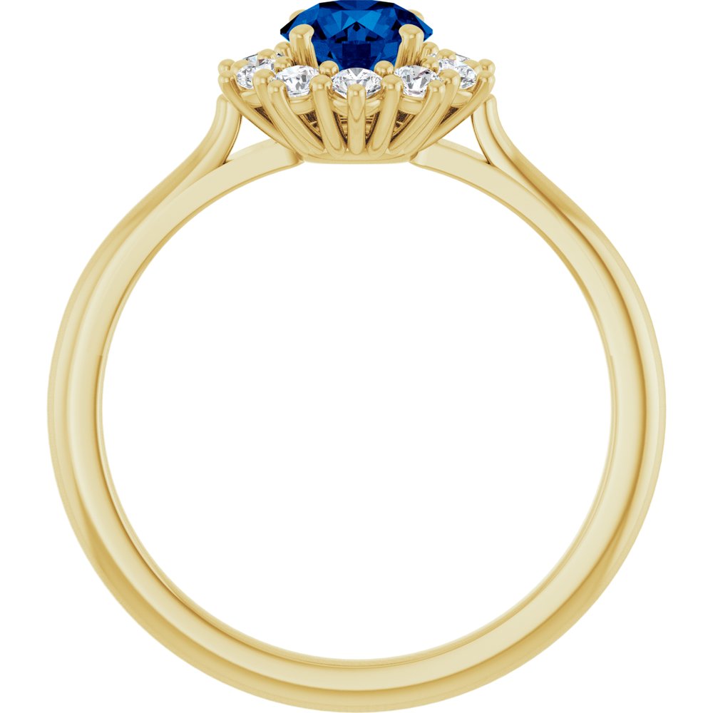 14K Yellow Gold Lab-Grown Blue Sapphire & 1/4 CTW Lab-Grown Diamond Halo-Style Ring
